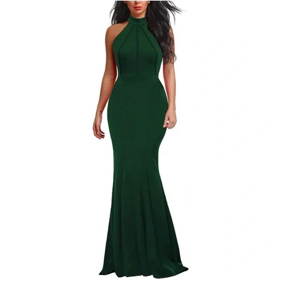 slim fit dress slacks Slightly Stretchy Halter Neck A-Line Midi Evening Dress for Elegant  Occasions main image 1